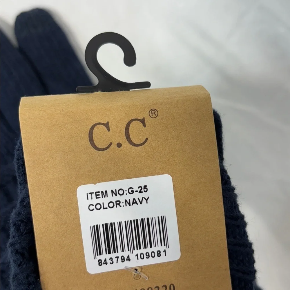 C.C navy  Knit smart tips touch screen compatible winter leather palm Gloves